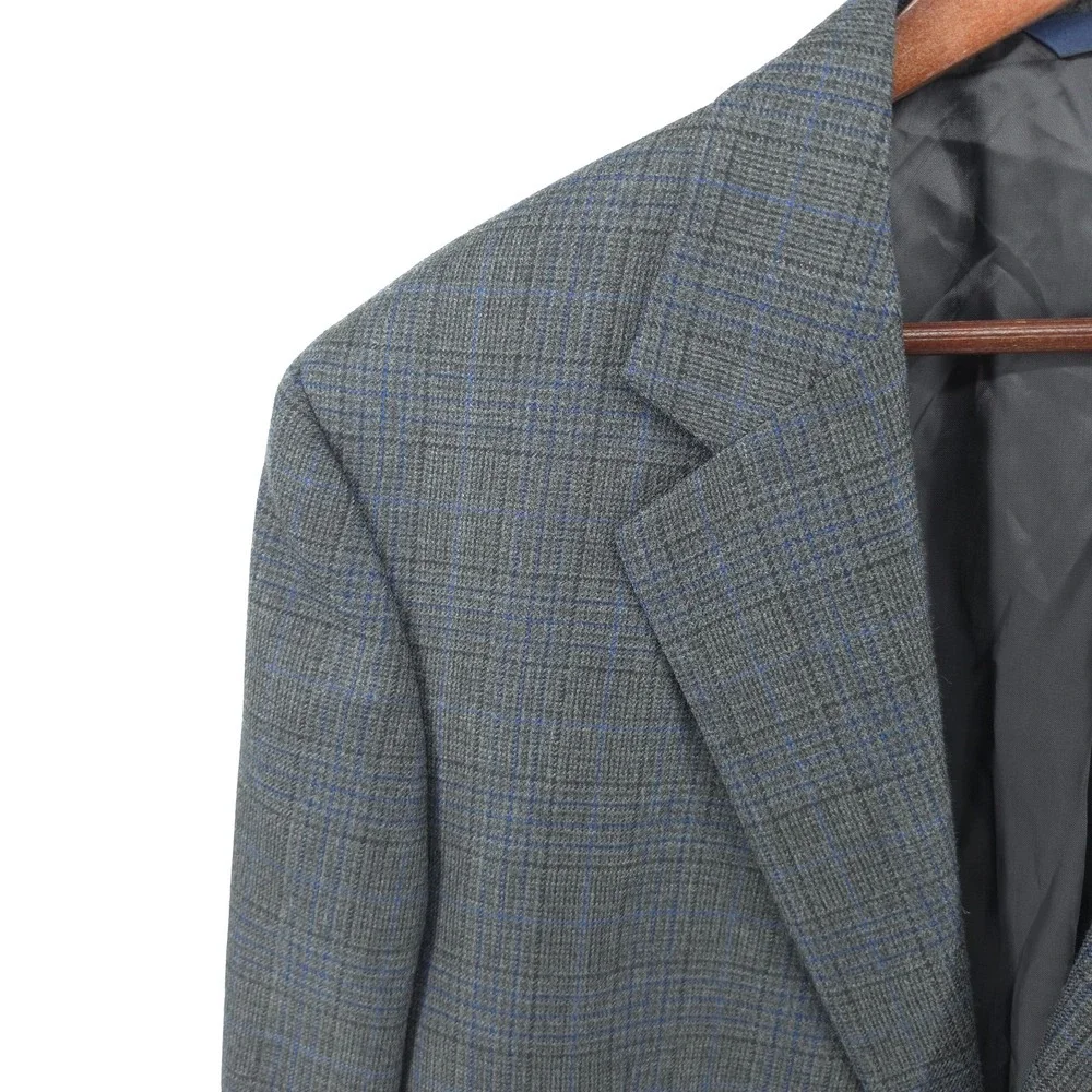 Brooks Brothers Men Sport Coat 100% Wool Grey Blue Glen Plaid 42R Madison Blazer